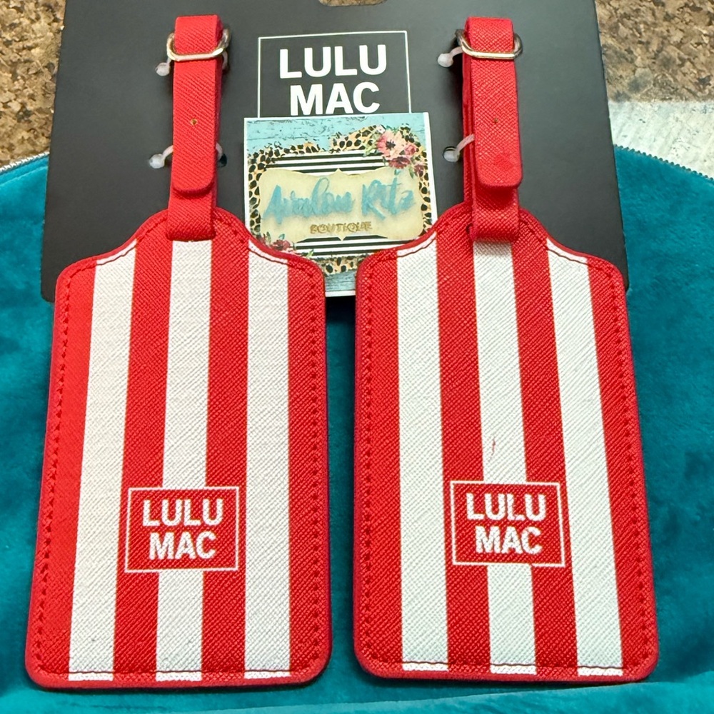 LULU MAC Red White Stripe Luggage Tags Set of 2